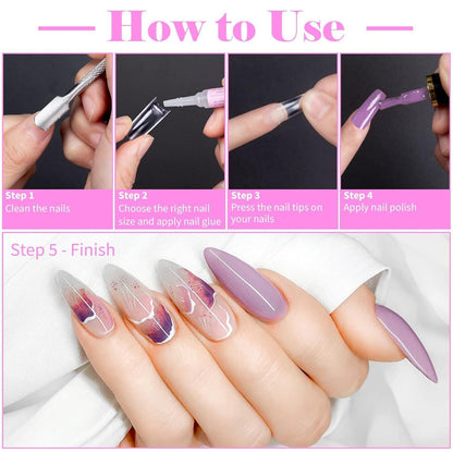 500er Set French Acryl Nageltips mit Kleber – Falsche Nägel