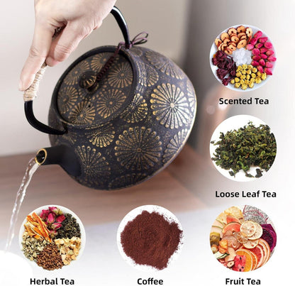 Gusseisen-Teekanne mit Infuser, große Kapazität 1200ml, japanisches