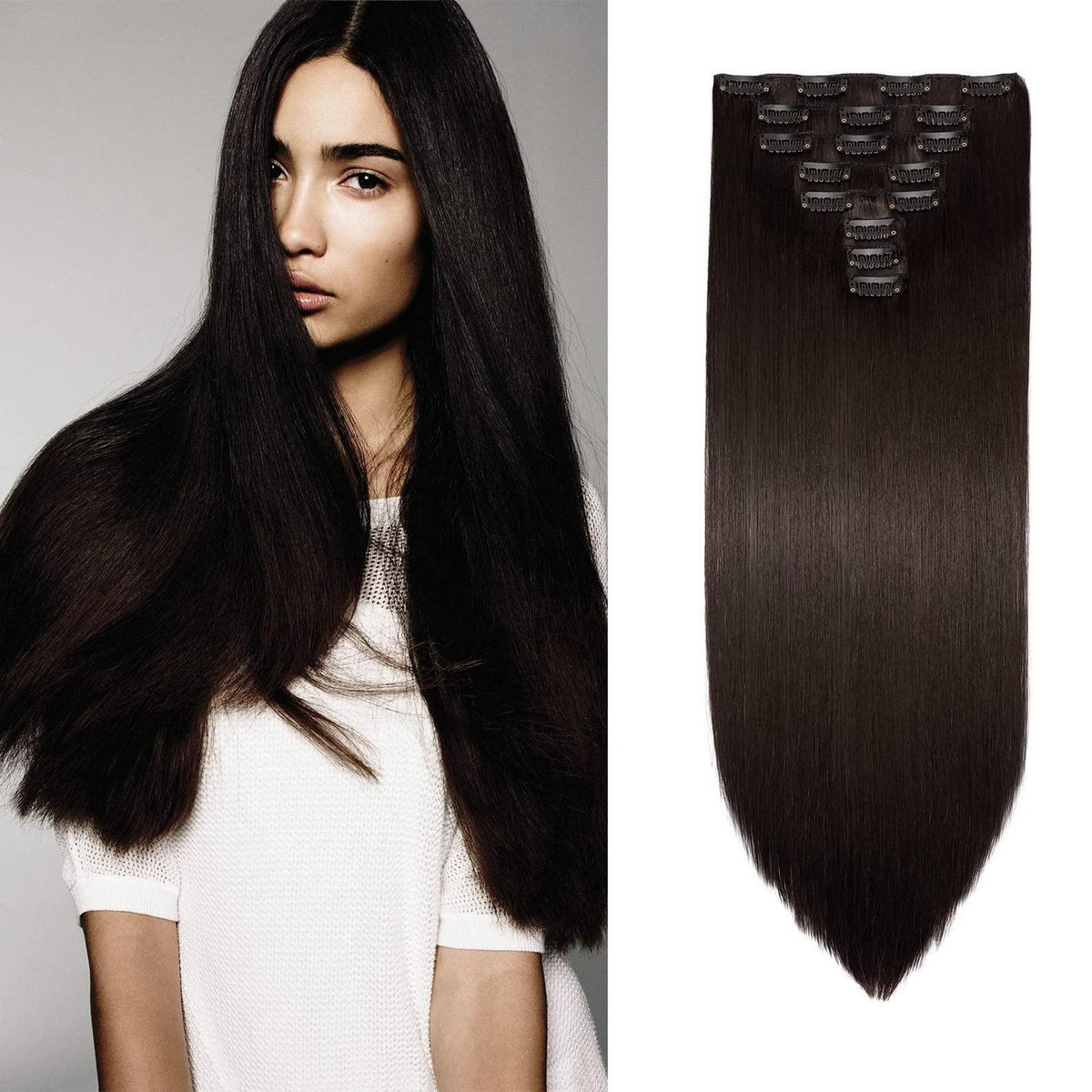 Clip-in Haarverlängerung glatt, mittelbraun, 70cm