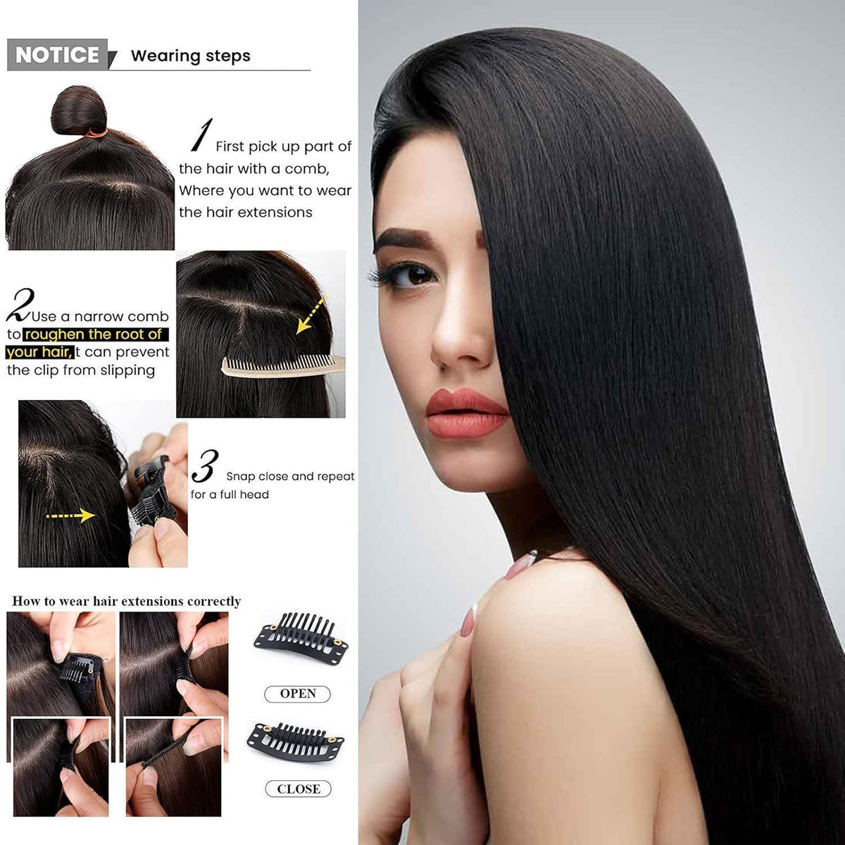 Clip-in Haarverlängerung glatt, mittelbraun, 70cm
