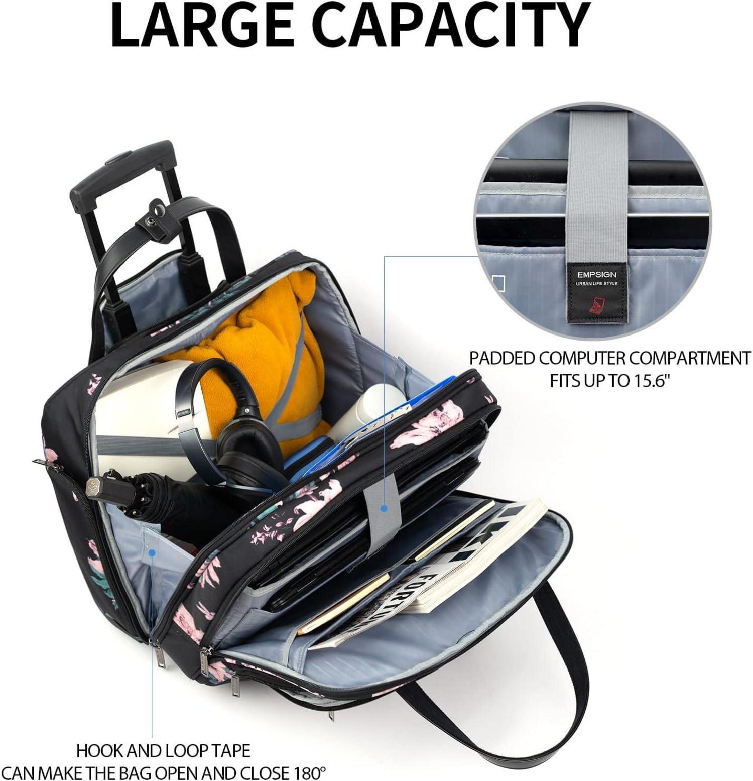 EMPSIGN Rollender Laptop Trolley 15,6 Zoll wasserdichte Aktentasche