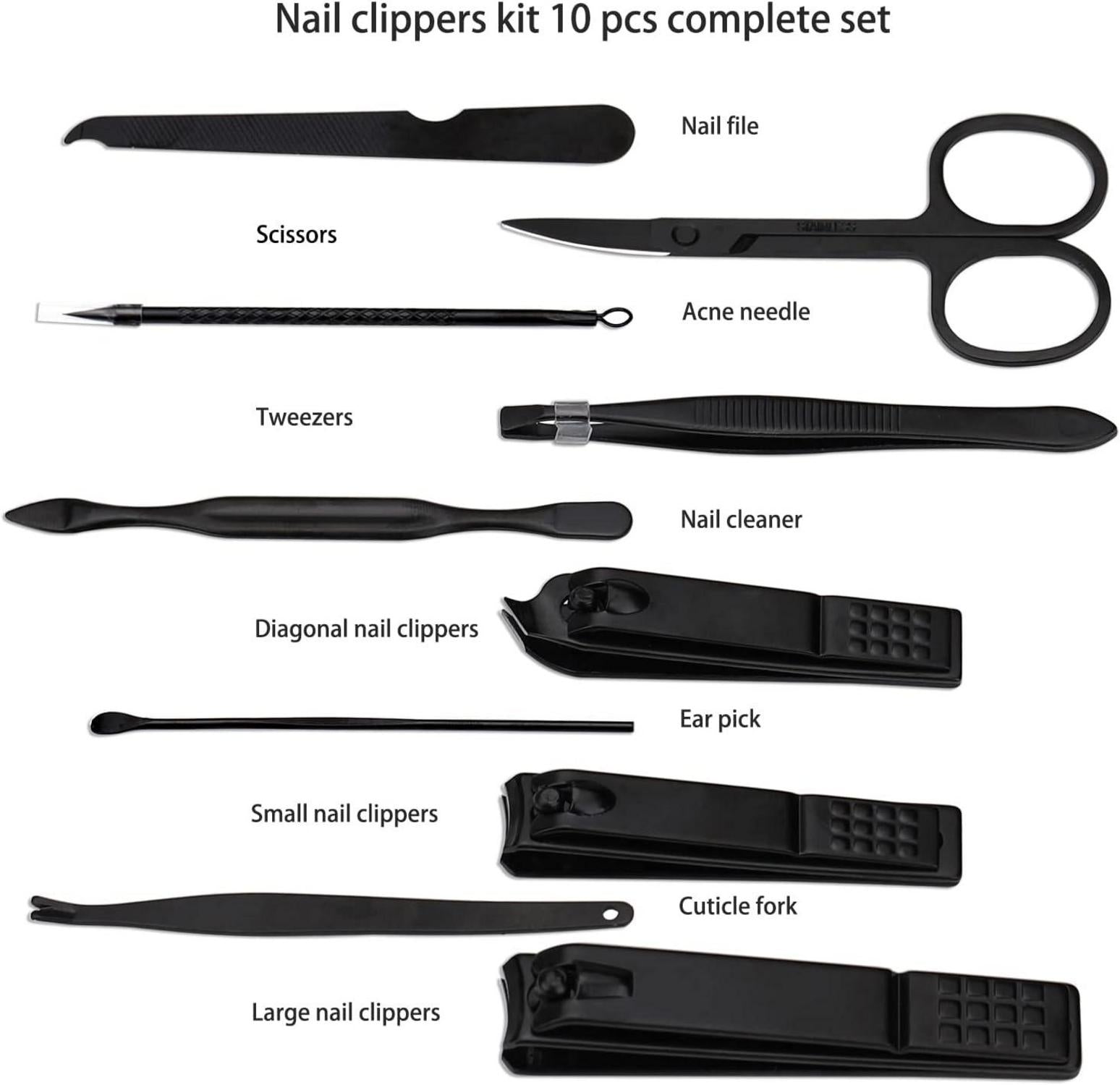 Professionelles Maniküre- und Pediküre-Set Schwarz Ledertasche 10 in 1