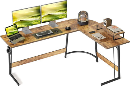 Gaming Eckschreibtisch 170 x 120 cm L-Form Monitorständer Vintagebraun