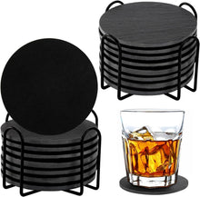 16er Set Schwarze Marmoruntersetzer mit Halterungen 10cm - Rustikale