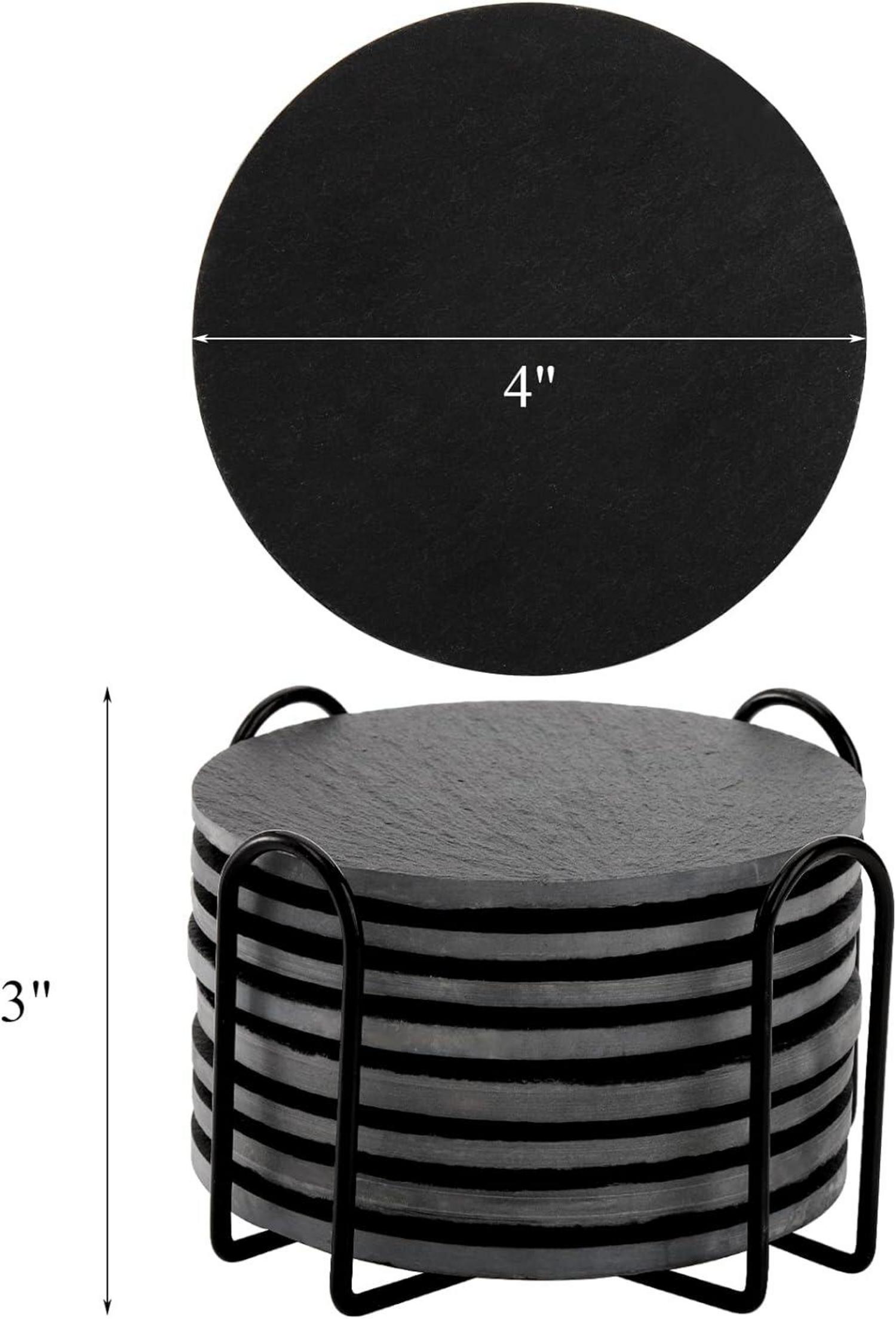 Dicunoy 16er Set schwarze Marmor Untersetzer 10cm runde