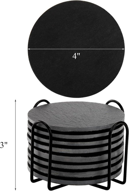 Dicunoy 16er Set schwarze Marmor Untersetzer 10cm runde