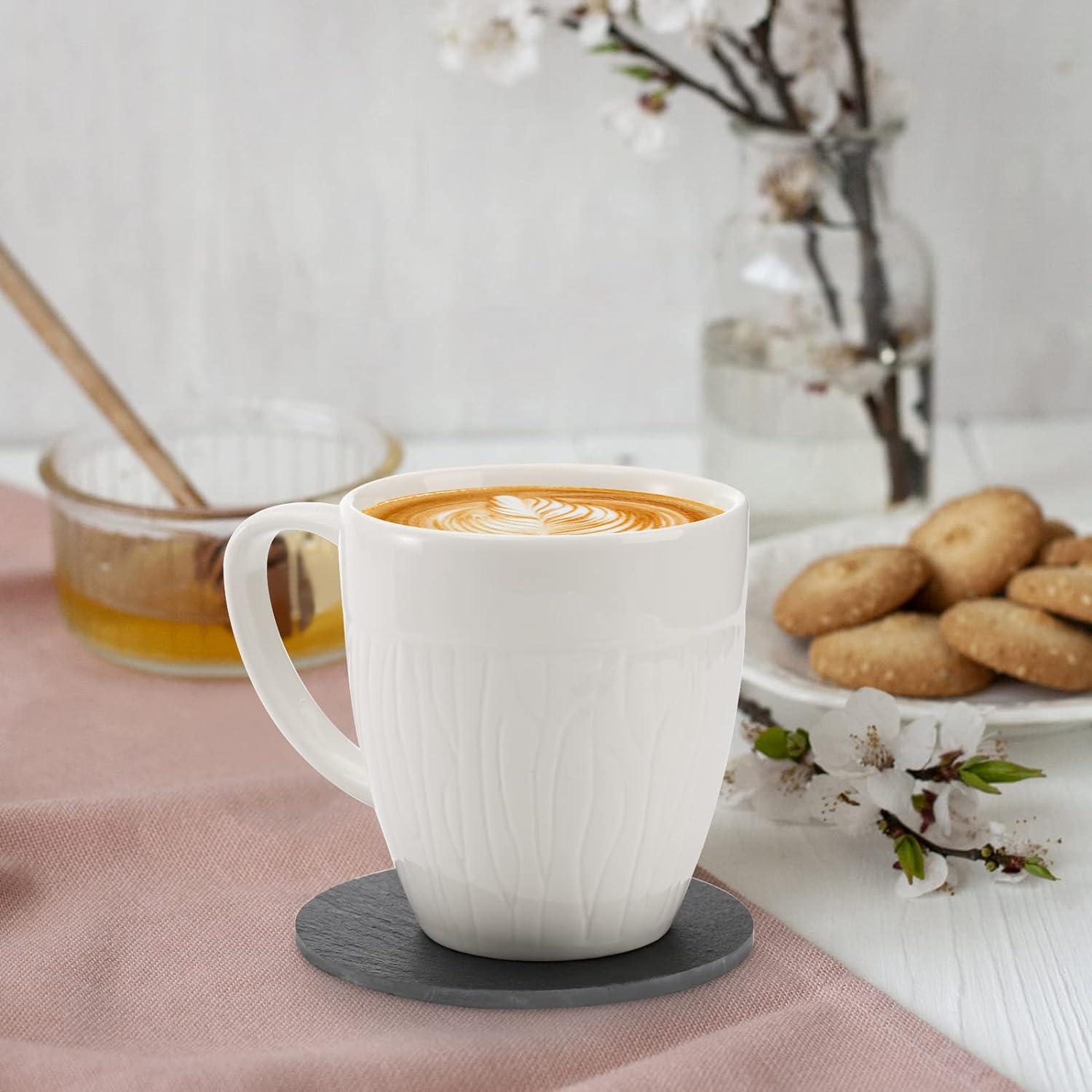 Runde Schwarze Marmoruntersetzer 16er Set mit Halterungen 10cm, Bauernhausstil