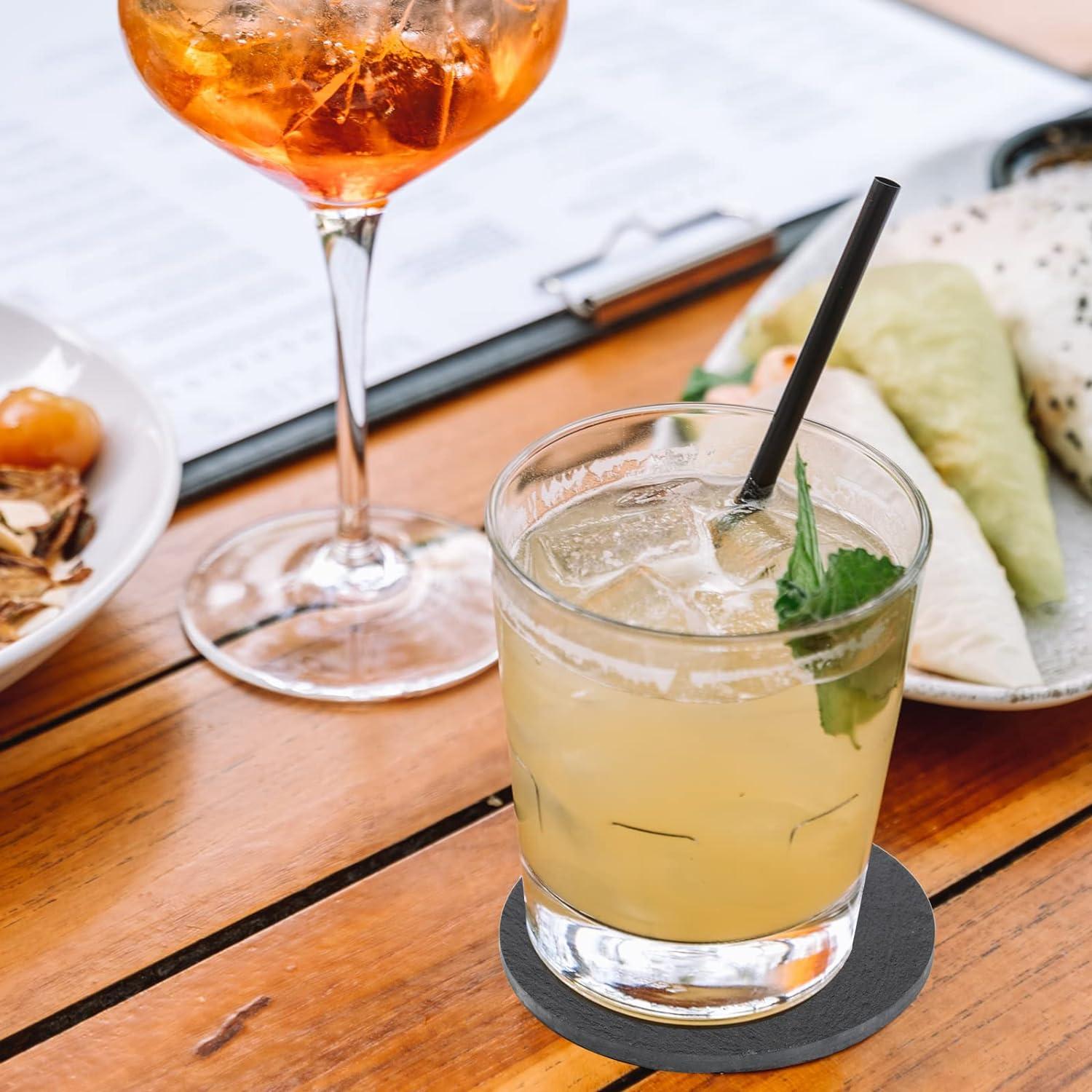 16er Set runde Getränkeuntersetzer 10cm, Schwarze Marmoruntersetzer