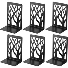 3 Paar Metall-Buchstützen, Baum & Blatt Design, Schwarz