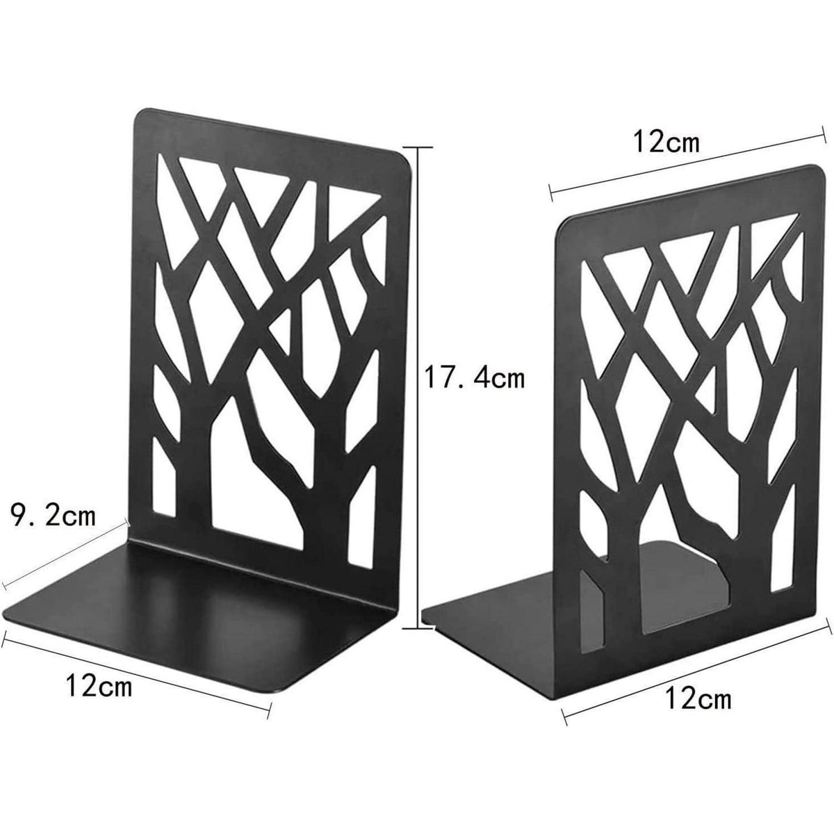3 Paar Metall-Buchstützen, Baum & Blatt Design, Schwarz