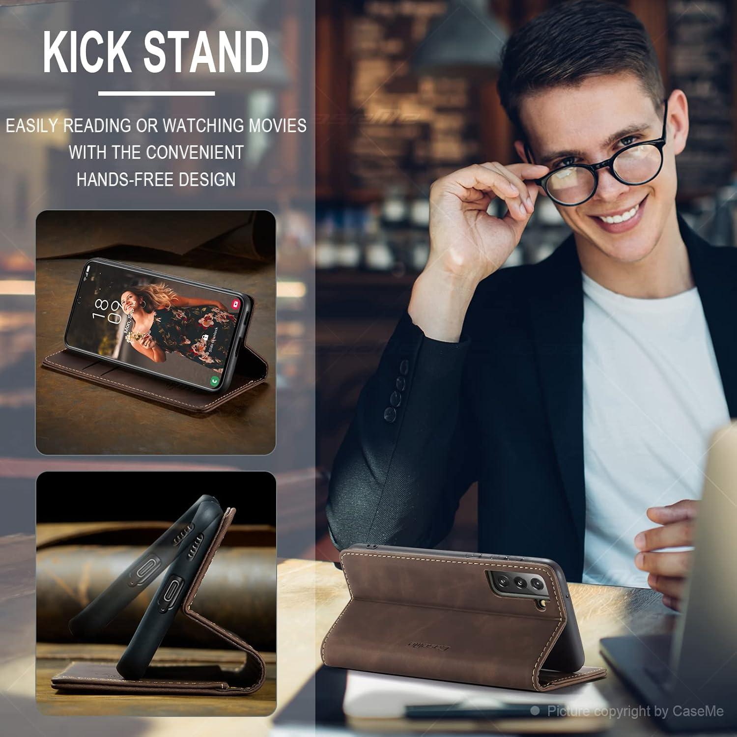 Schutzhülle für Samsung Galaxy S21 FE 5G Flip Case Leder Cover Kartenfach Standfunktion - Kaffee