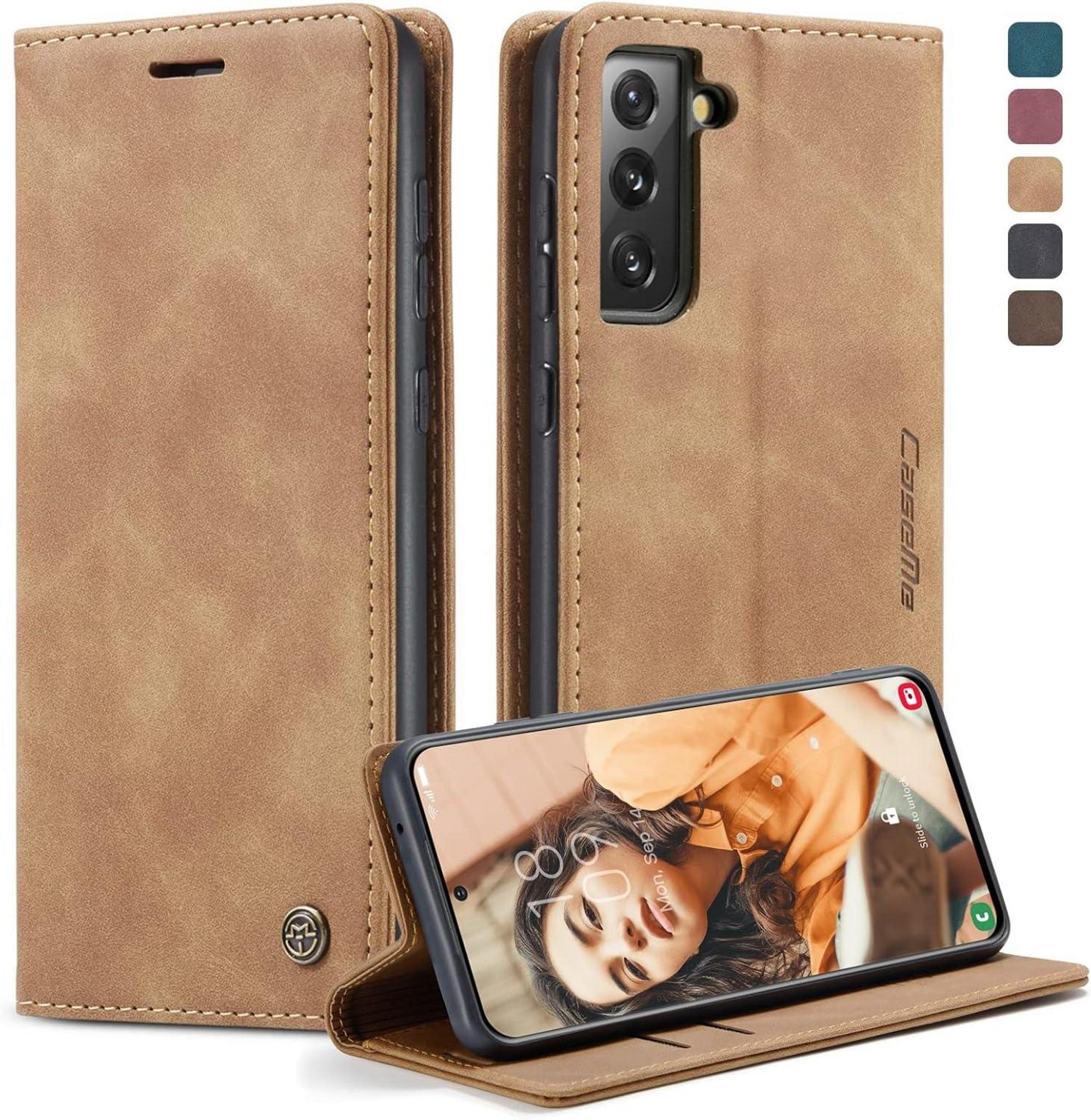 Handyhülle Samsung Galaxy S21 FE 5G Leder Magnet-Stand Braun