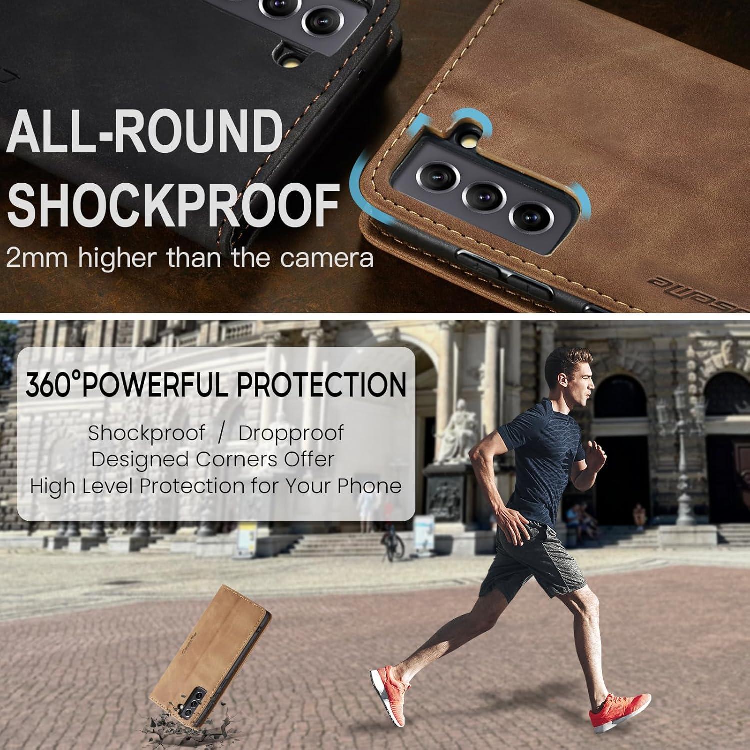 Handyhülle Samsung Galaxy S21 FE 5G Premium Leder Flip Case Braun