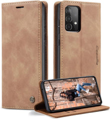 CaseMe Handyhülle Samsung Galaxy A52S 5G Flip Leder Braun