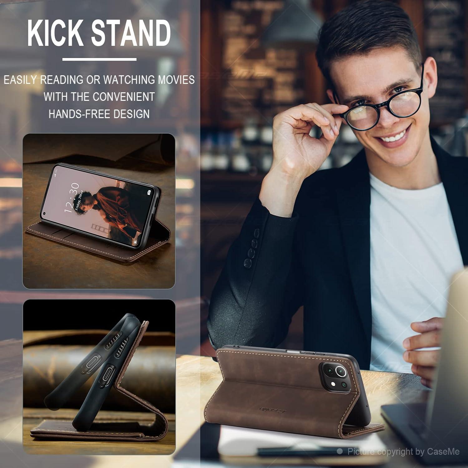 CaseMe Xiaomi 11 Lite 5G NE Premium Leder Klapphülle Kaffee