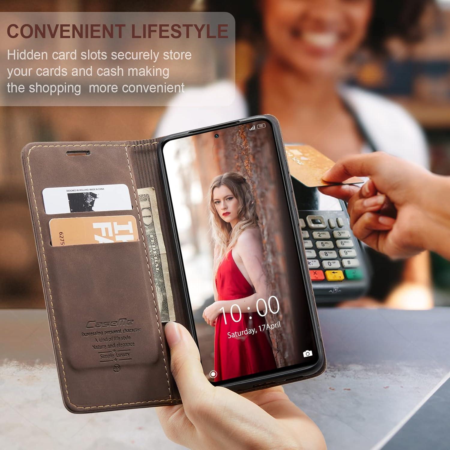 Caseme Handyhülle Xiaomi Redmi Note 10 Pro Max Premium Leder Klapphülle Magnet Tasche Schutzhülle Kaffee