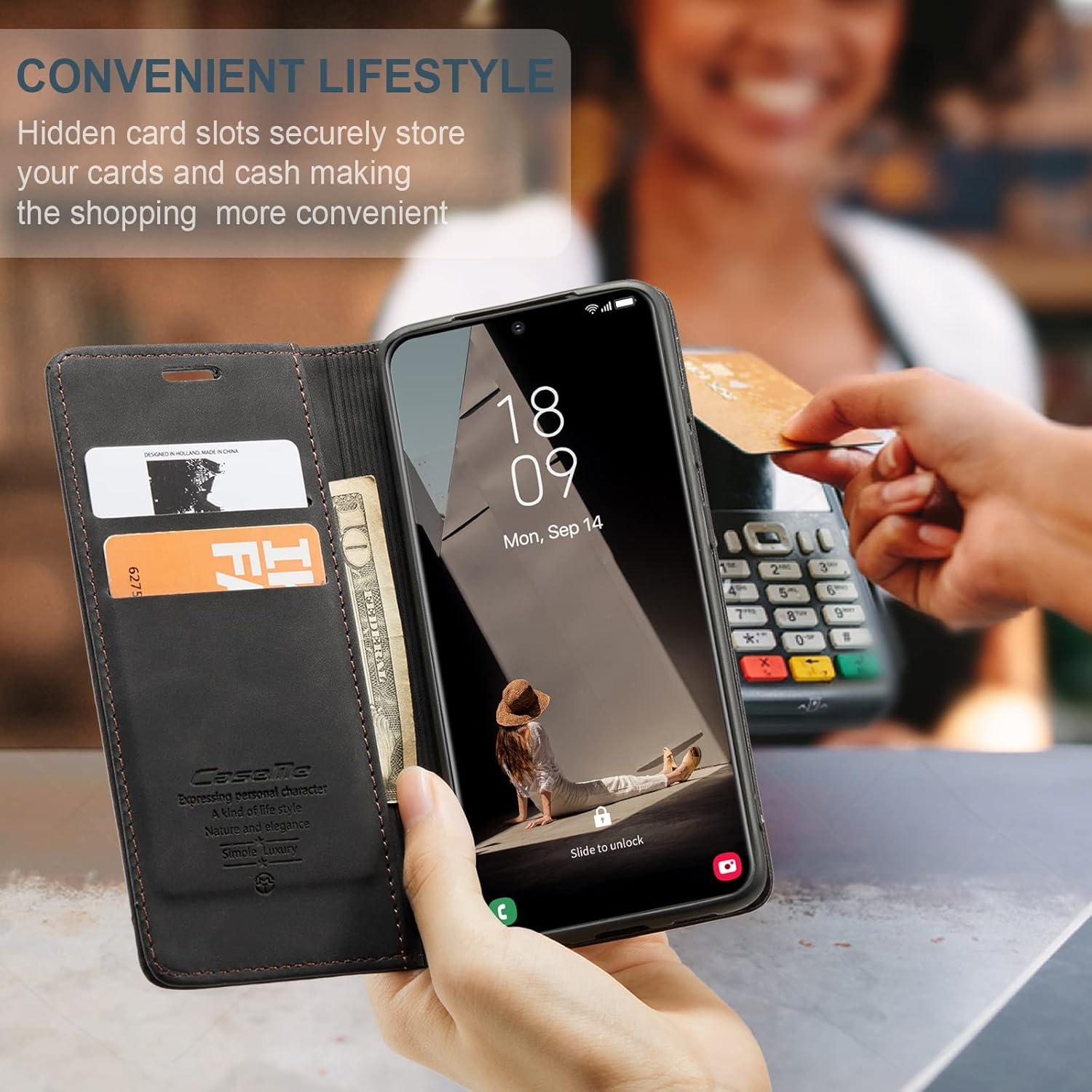 CaseMe Samsung Galaxy S21 FE 5G Lederhülle Flip Case Schwarz