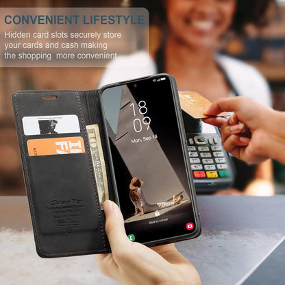 CaseMe Samsung Galaxy S21 FE 5G Lederhülle Flip Case Schwarz