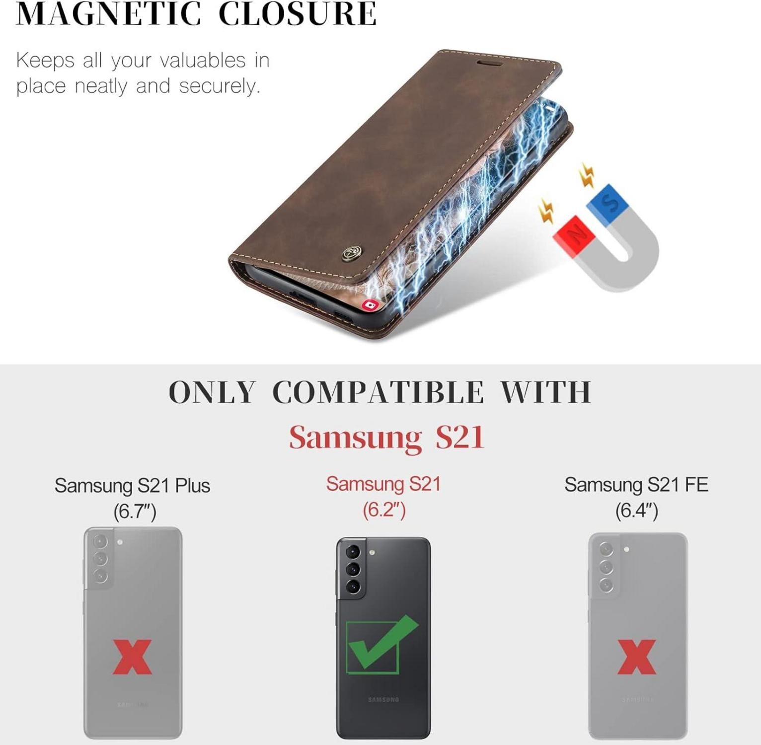 Samsung Galaxy S21 5G CaseMe Leder Klapphülle Kaffee