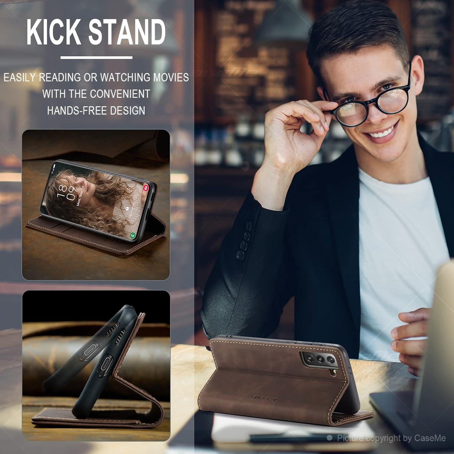 CaseMe Handyhülle Samsung Galaxy S21 5G Premium Leder Magnet Tasche Schutzhülle - Kaffee
