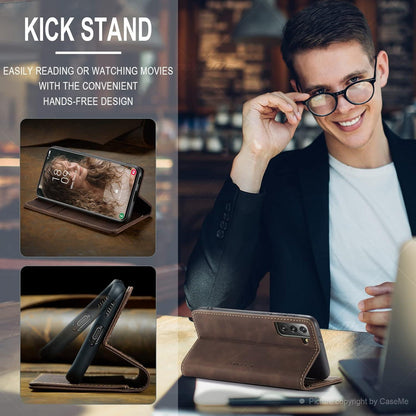 CaseMe Handyhülle Samsung Galaxy S21 5G Premium Leder Magnet Tasche Schutzhülle - Kaffee
