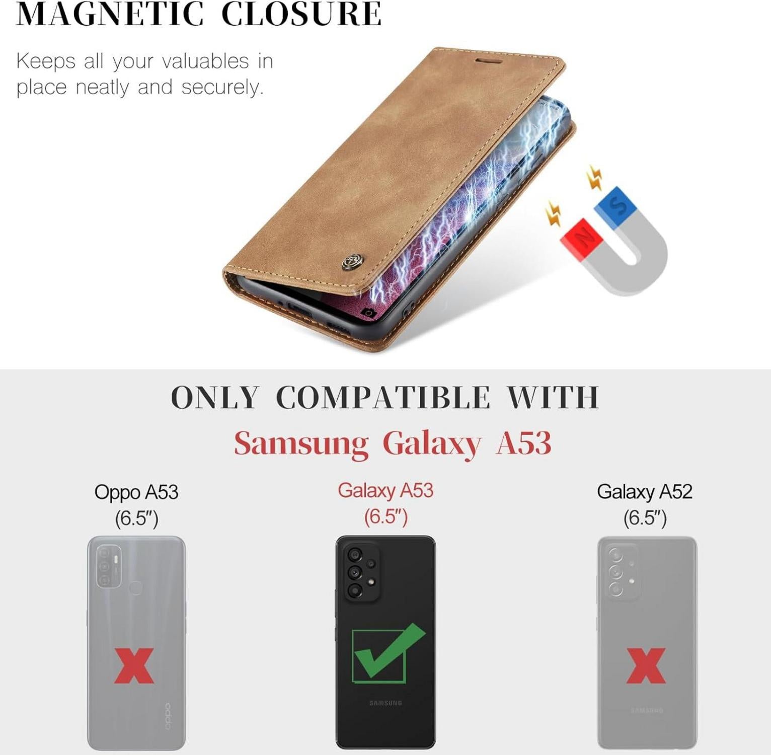 CaseMe Samsung Galaxy A53 5G Hülle Leder Flip Case Braun
