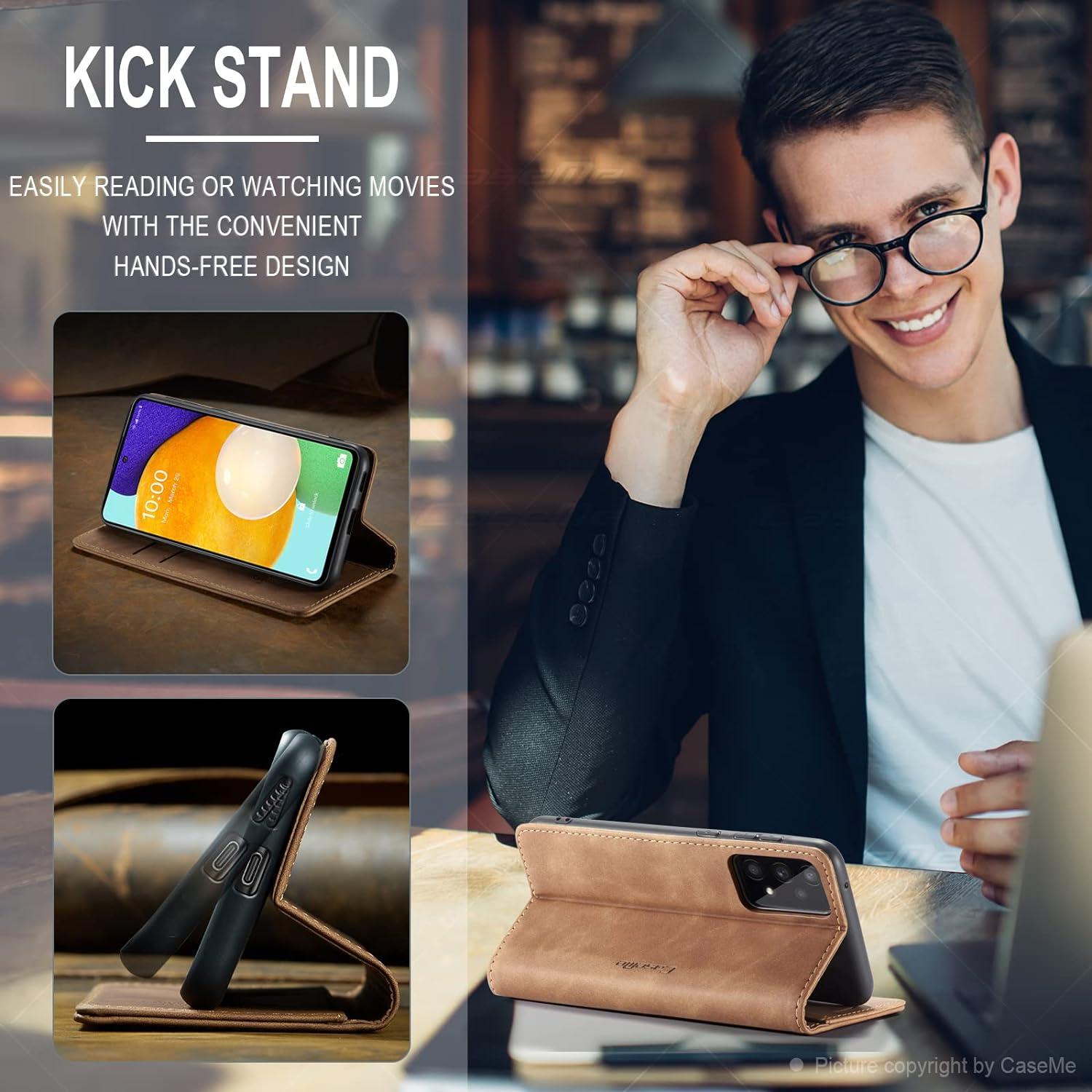 CaseMe Handyhülle Samsung Galaxy A53 5G Leder Magnet Stand Braun