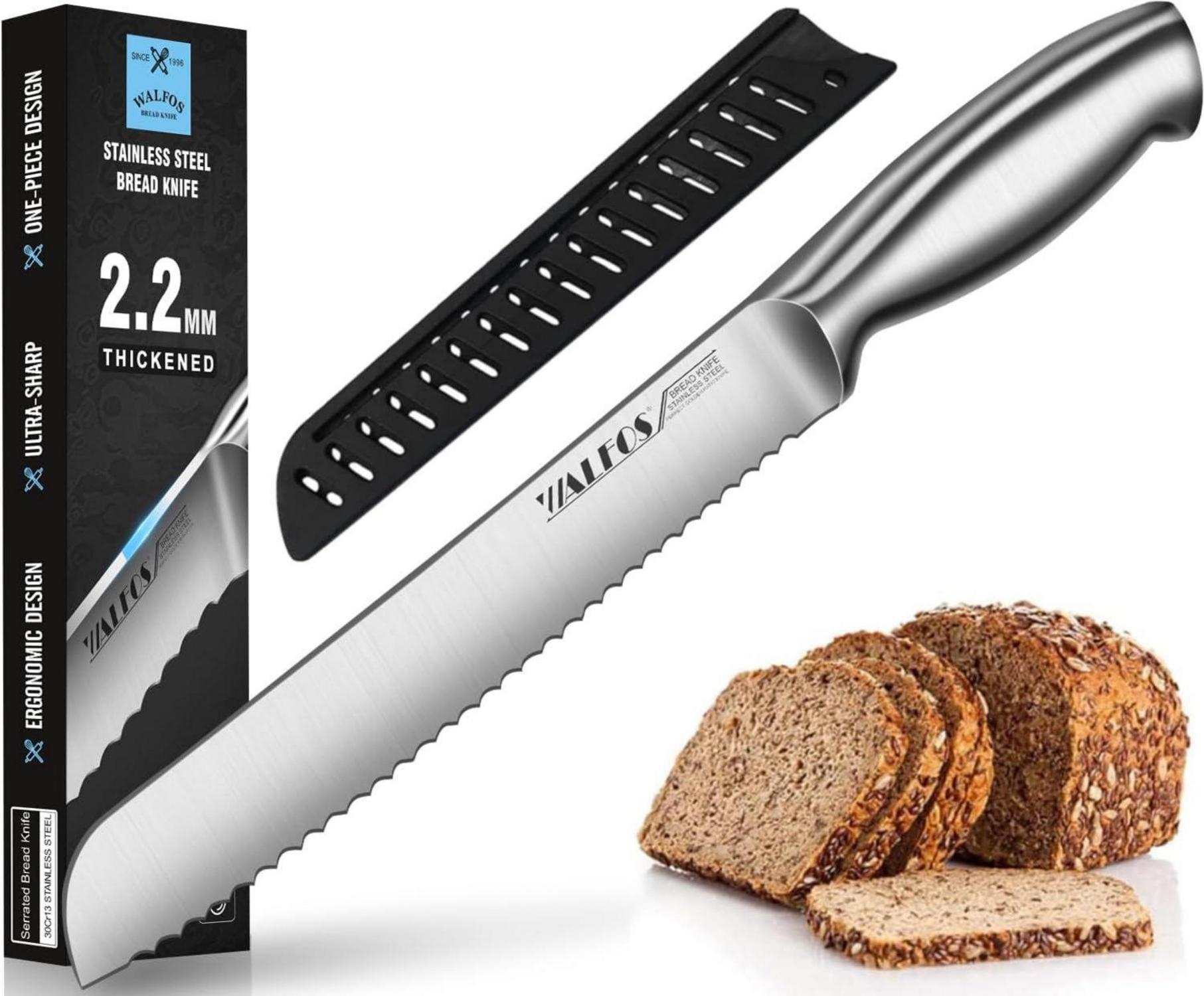 Walfos Brotmesser Edelstahl Wellenschliff 8-Zoll-Klinge