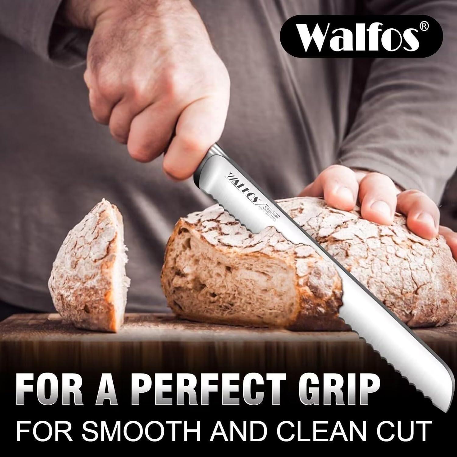 Walfos Brotmesser Edelstahl Wellenschliff 8-Zoll-Klinge Ergonomischer Griff