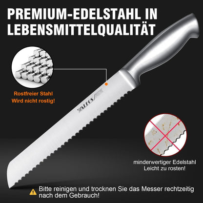 Walfos Brotmesser Wellenschliff Edelstahl 8-Zoll-Klinge ultra scharf