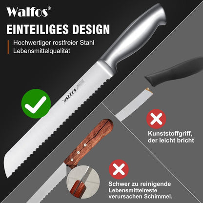 Brotmesser Edelstahl Wellenschliff Ultrascharf Einteiliges Design