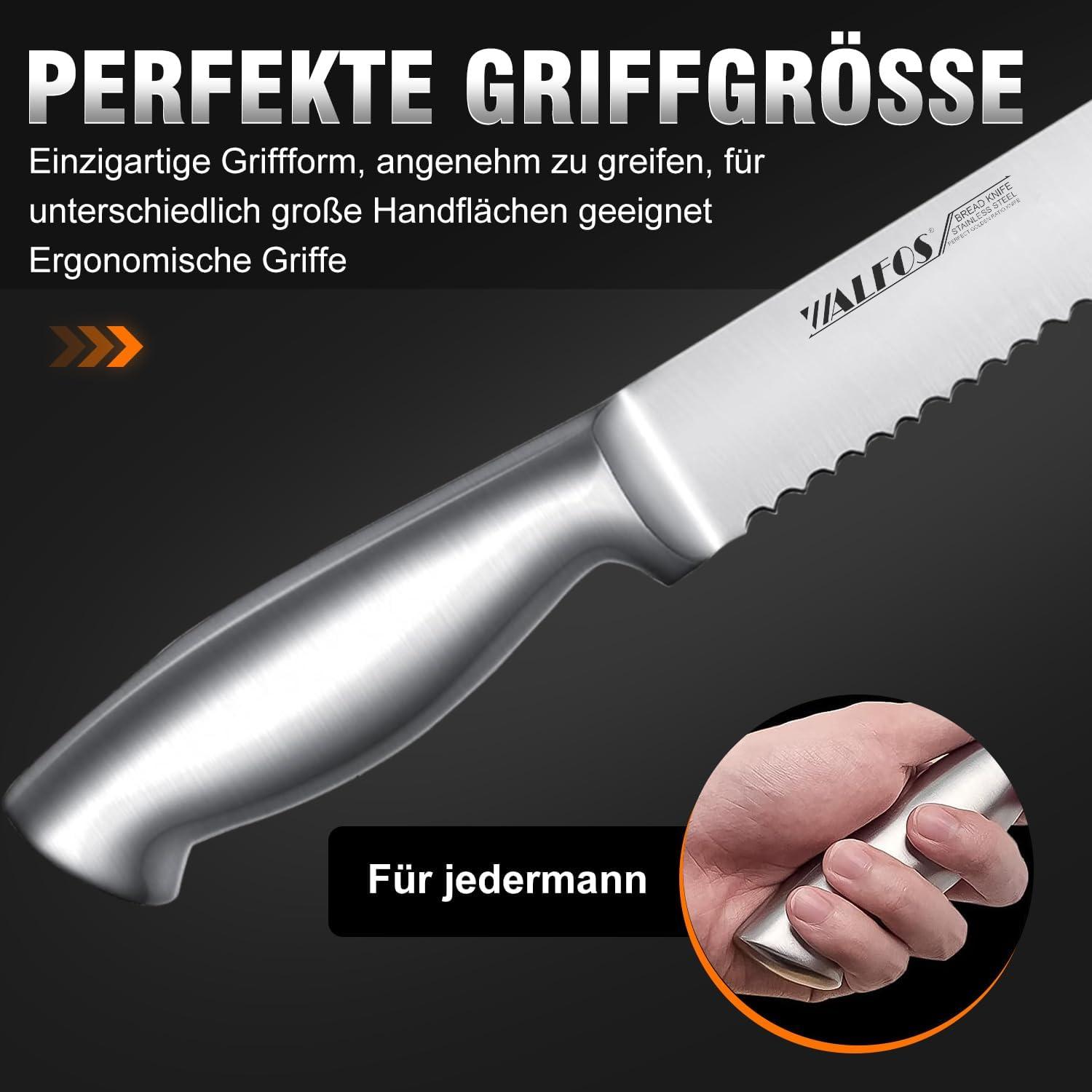 Walfos Brotmesser Wellenschliff Edelstahl 8-Zoll-Klinge ultra scharf