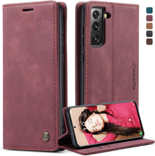 CaseMe Samsung Galaxy S21 FE 5G Leder Flip Case Weinrot
