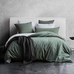Bettwäsche-Set Salbei Grün 100% Baumwolle Stone Washed 155x220cm