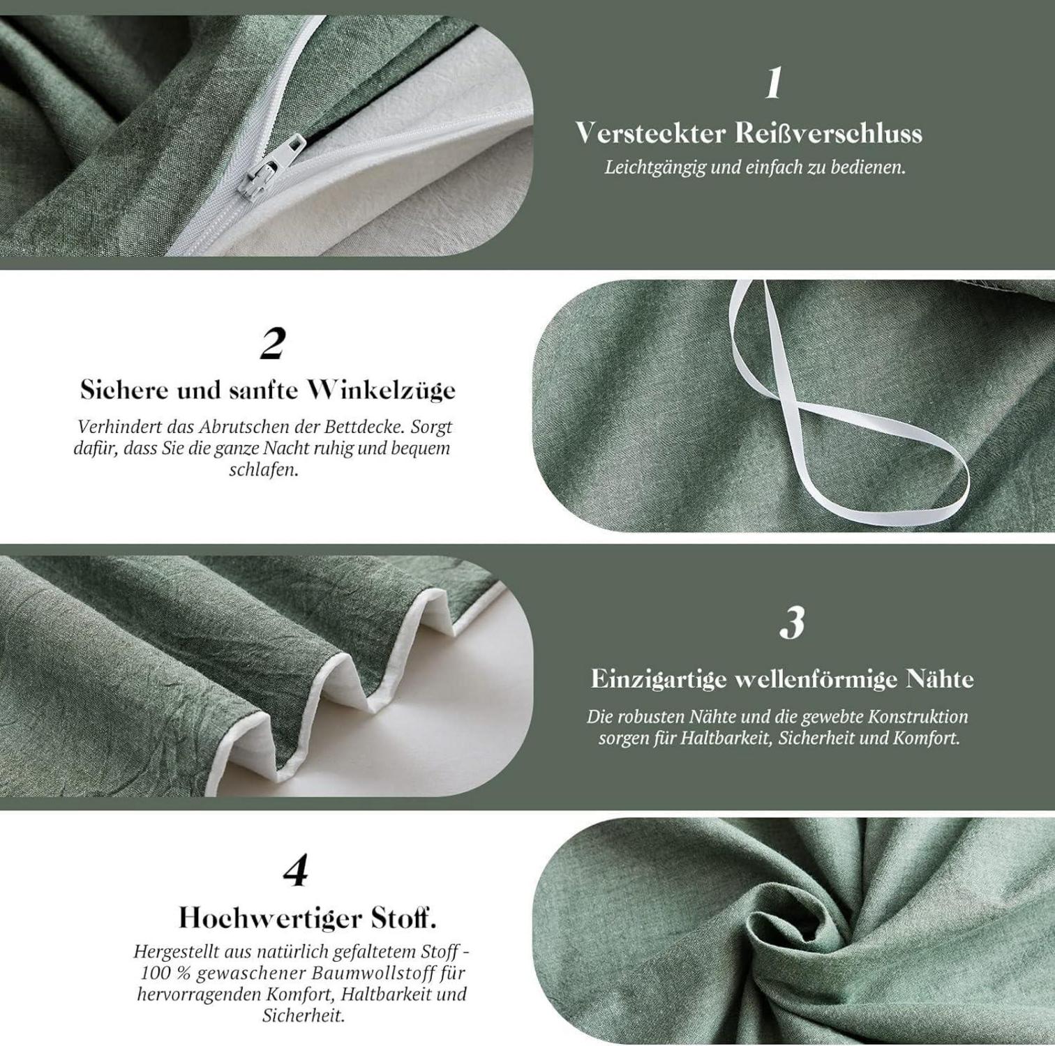 Bettwäsche Baumwolle Salbei Grün 155x220 Stone Washed Set