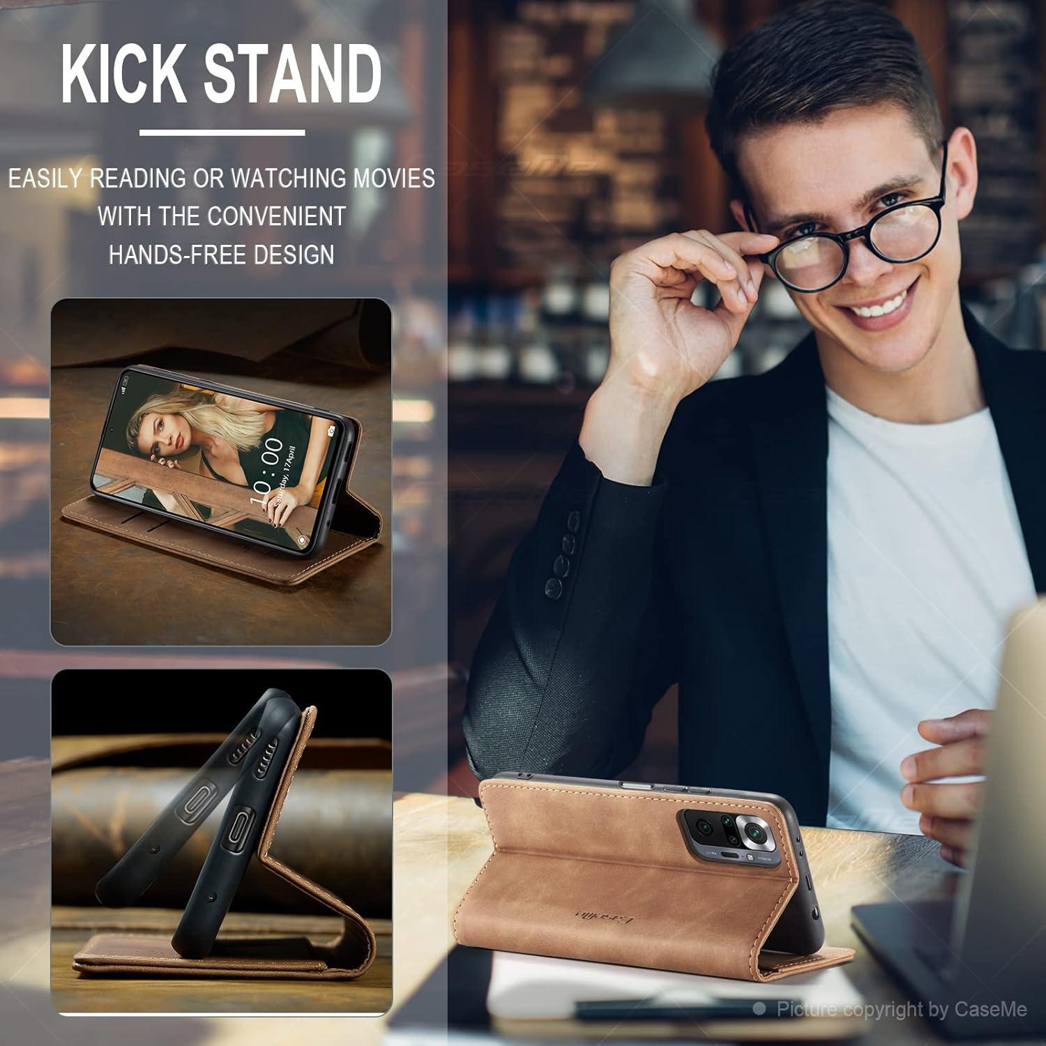 CaseMe Xiaomi Redmi Note 10 Pro Max Hülle Braun Flip Leder Magnet Tasche