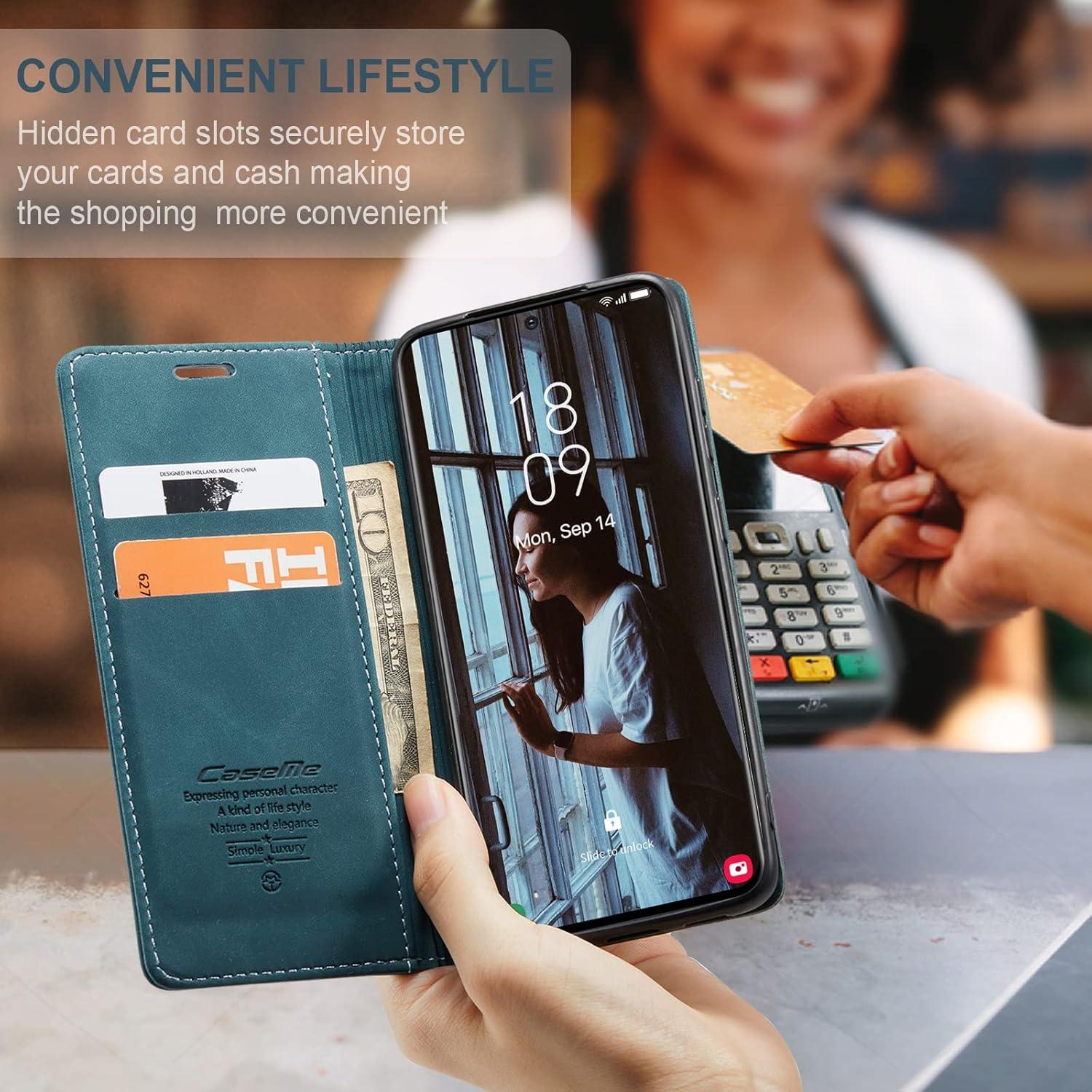 CaseMe Samsung Galaxy S21 5G Handyhülle Leder Blaugrün Flip Case