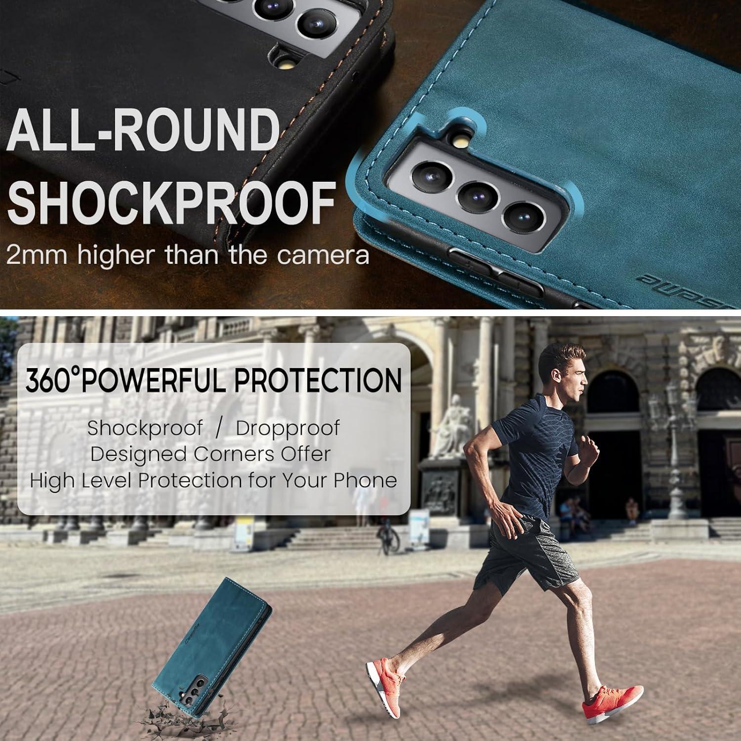 Handyhülle Samsung Galaxy S21 5G Premium Leder Flip Case Blaugrün