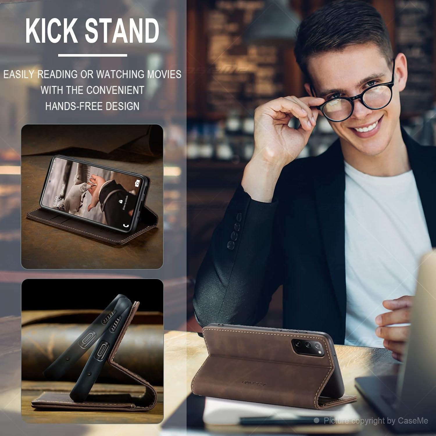 Samsung Galaxy S20 FE 5G/4G CaseMe Lederhülle Flip Stand Kartenfach Kaffee