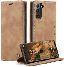 CaseMe Samsung Galaxy S21 5G Handyhülle Leder Flip Braun