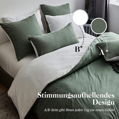 SOULFUL Bettwäsche-Set 135x200 Baumwolle Salbei Grün Stone Washed-Look