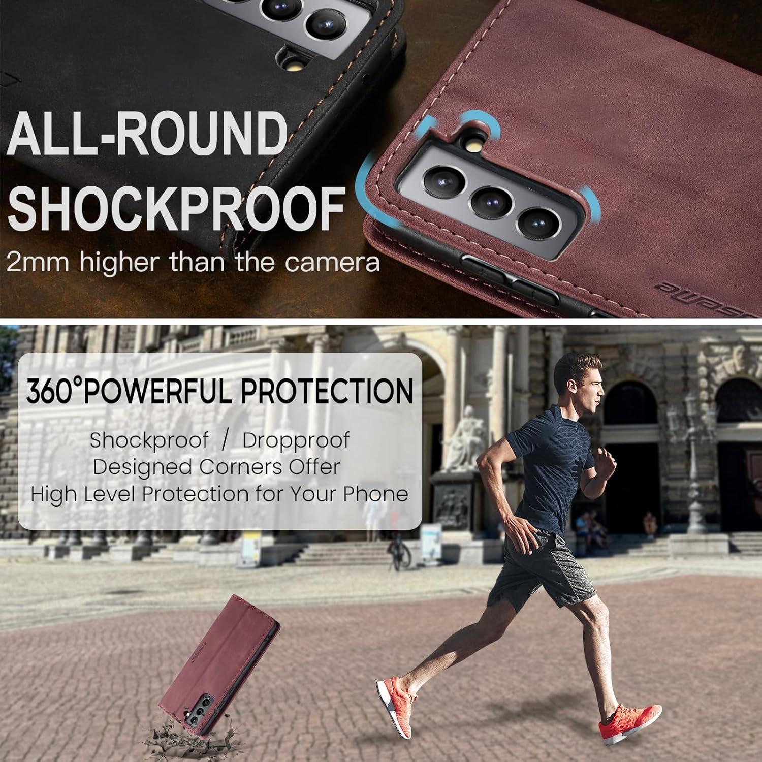 Handyhülle Samsung Galaxy S21 5G Premium Leder Flip Case Weinrot