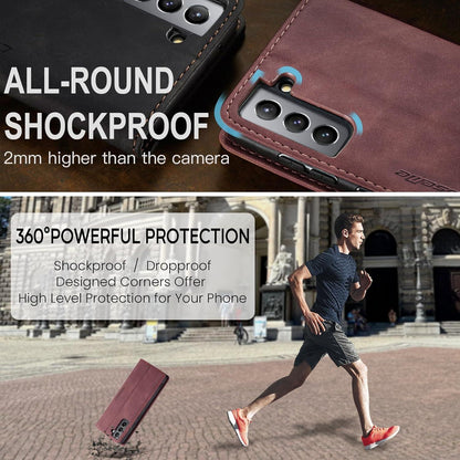 Handyhülle Samsung Galaxy S21 5G Premium Leder Flip Case Weinrot