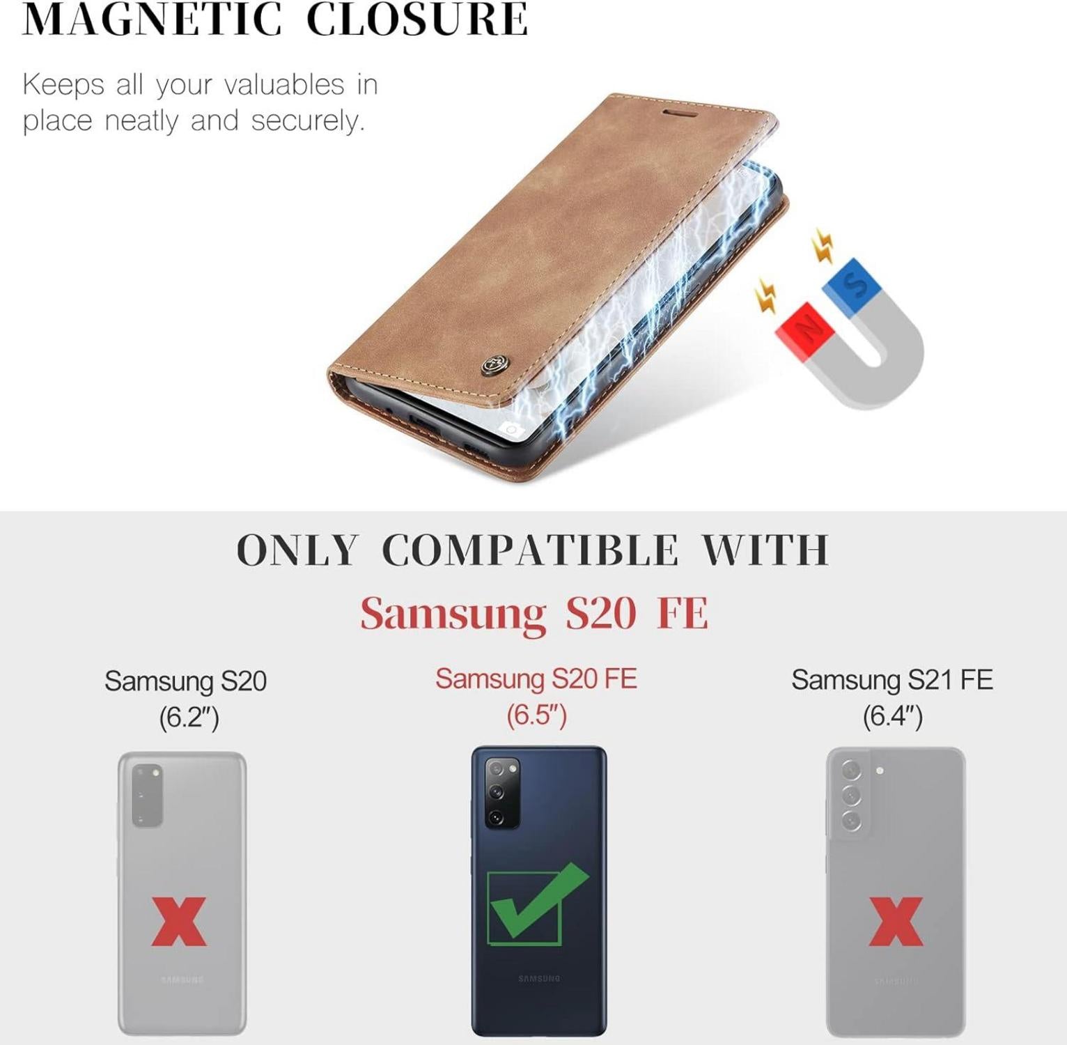 CaseMe Samsung Galaxy S20 FE 5G/4G Hülle Leder Flip Braun