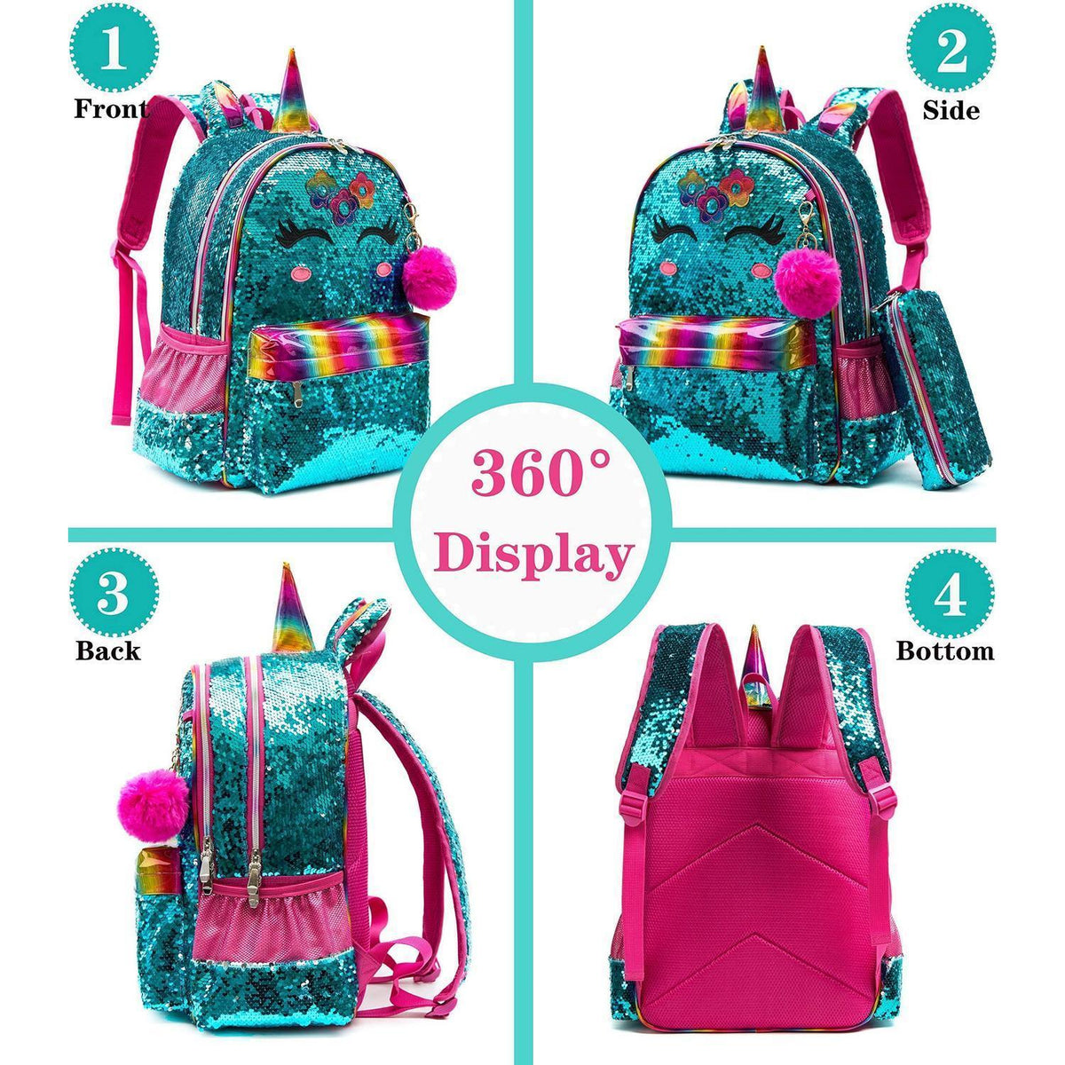 Mädchen Rolling Rucksack mit Einhorn & Rädern – 6-8 Jahre