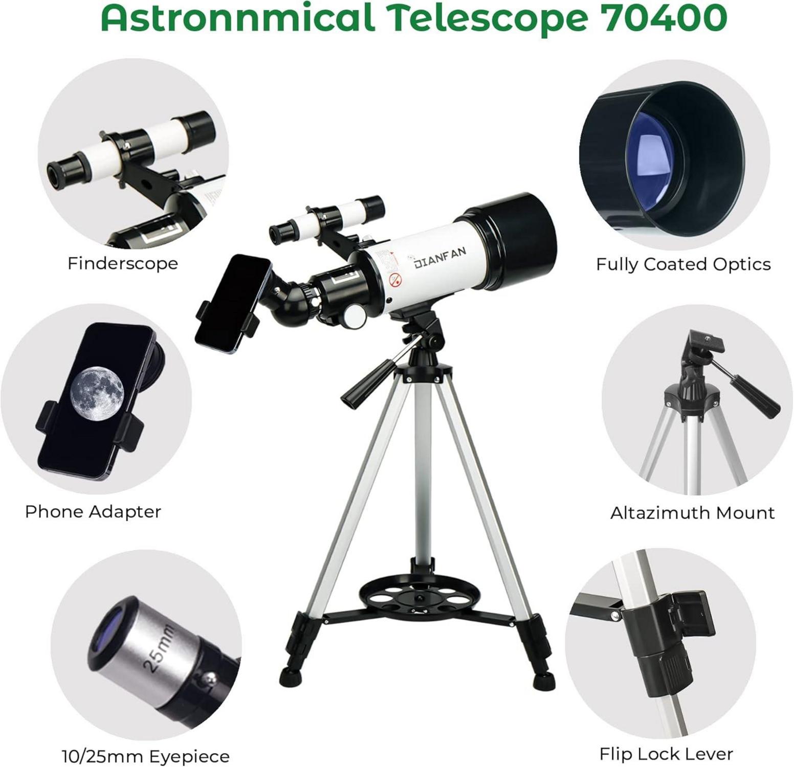 Teleskop Astronomie Teleskop für Erwachsene 70mm Refraktor Teleskop für Kinder mit Telefonadapter und Stativ