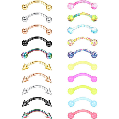 Edelstahl Piercing Set 20-teilig für Augenbrauen, Lippe, Helix