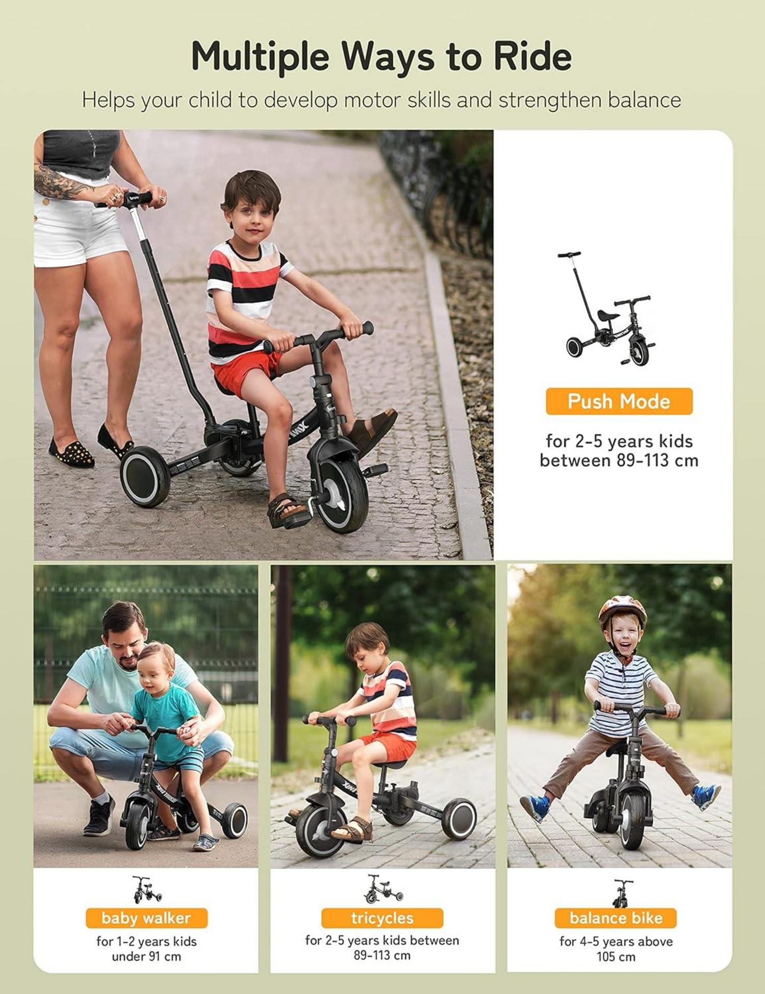 besrey 7 in 1 Kleinkind-Dreirad mit Lenkschiebegriff und faltbaren Laufrädern