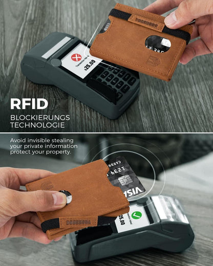 Mini RFID Geldbörse Herren Portmonee Braun Kartenetui Slim Wallet Leder