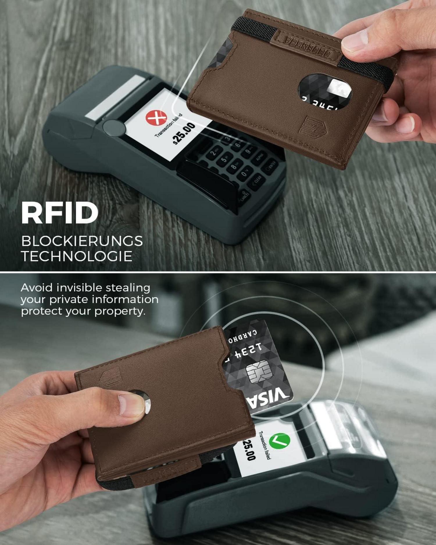 Herren Geldbörse RFID Schutz Münzfach Kartenetui Braun Leder